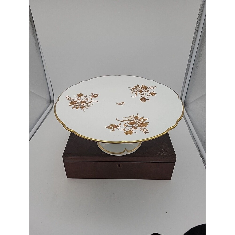 Limoges France Porcelain Cake Stand ,Ivory w/gold trimHand painted floral design